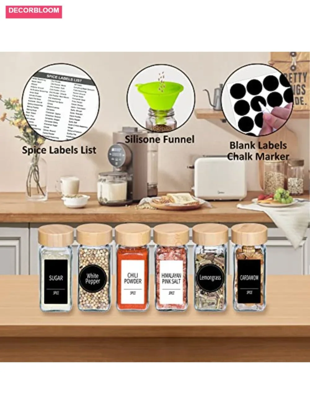 36 Spice Jars with Bamboo Lids, 4 Oz Glass Containers with Shaker Lids, 547